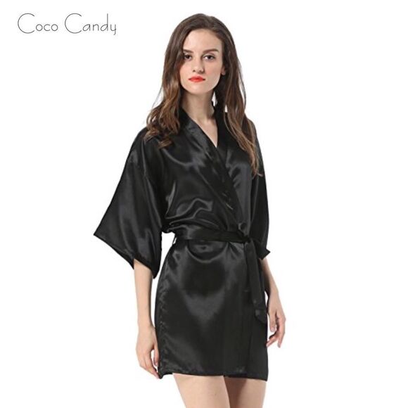 🆕Luxury Satin Black Kimono Robe - Picture 1 of 7